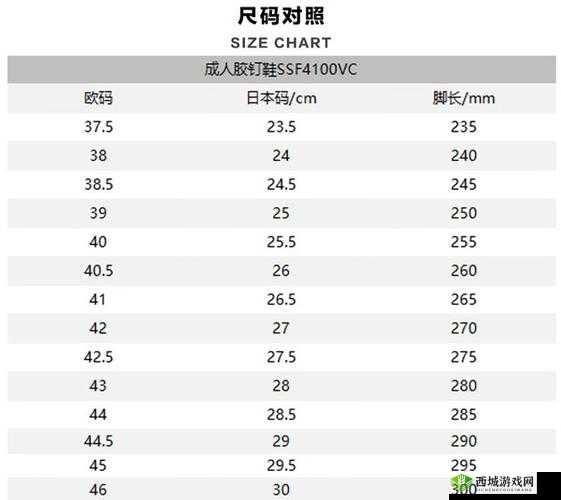 日本尺码与欧美尺码对照表